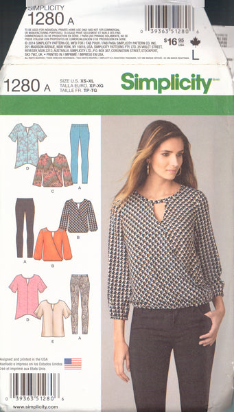 Simplicity 1280 Sewing Pattern, Top, Tunic and Leggings, Size XS-S-M-L-XL, Uncut, Factory Folded