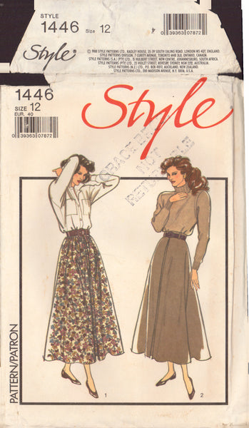Style 1446 Sewing Pattern, Misses' Flared or Gathered Skirt, Size 12, Neatly Cut, Complete