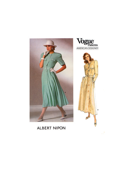 Vogue 1889 Albert Nipon Blouson Dress with Flared Skirt, Uncut, F/Folded, Sewing Pattern