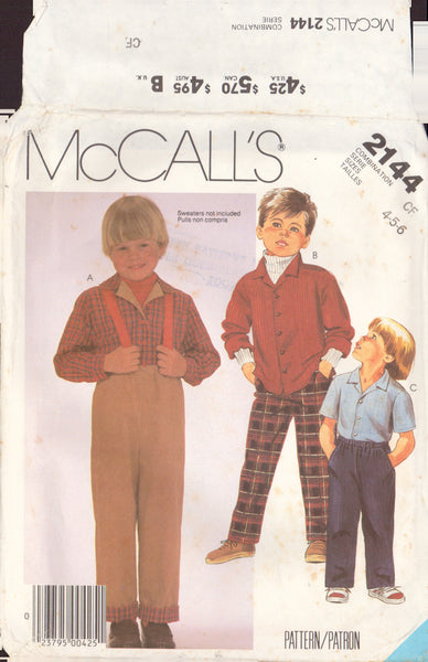 McCall's 2144 Sewing Pattern,  Children's Shirt and Pants, Size 4-5-6, Cut, Complete