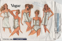 Vogue 2146 Lingerie: Slip, Camisole, Half-Slip, Panties and Teddy, Partially Cut, Complete Size 6-14