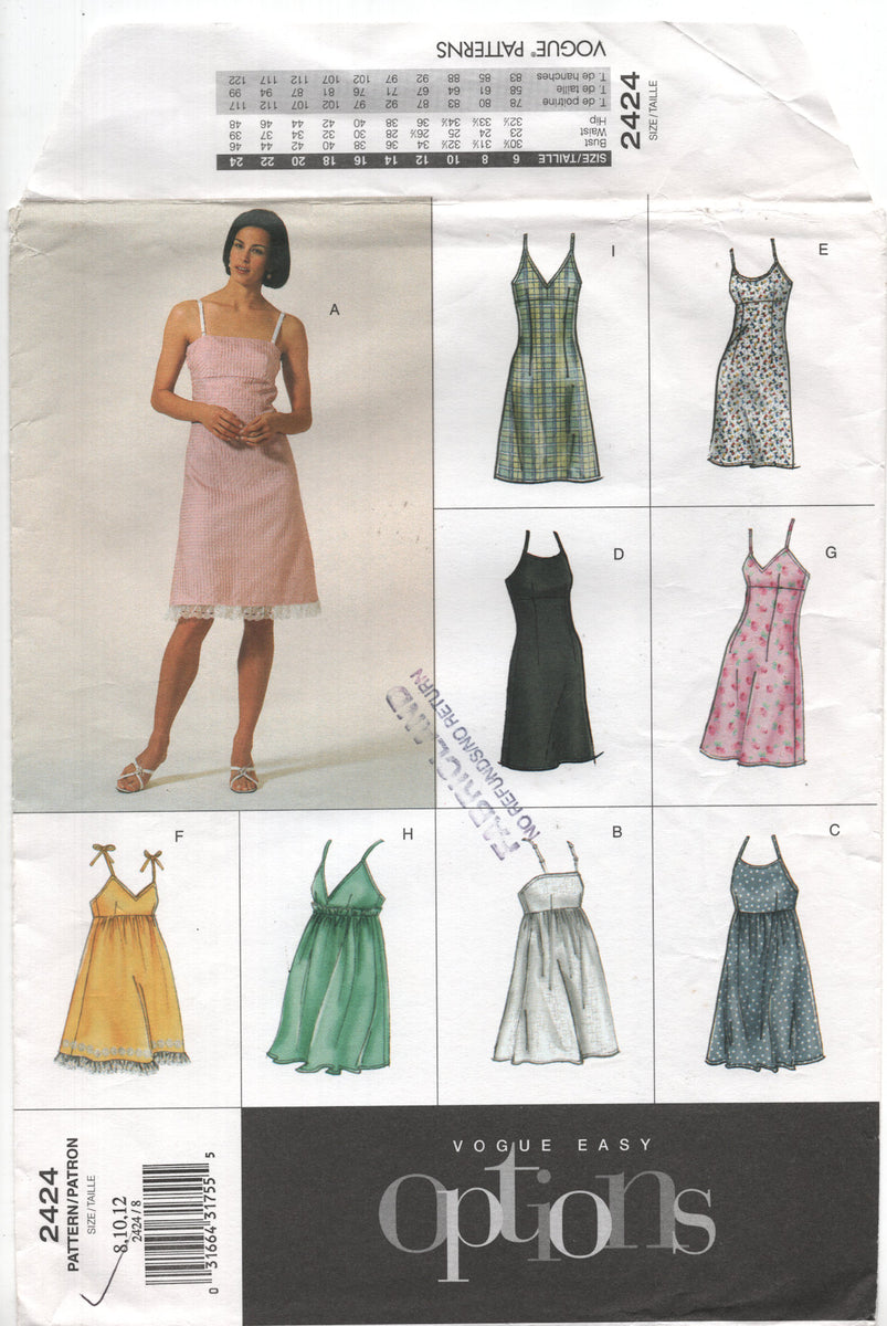 Vogue 2424 Empire Waist Dress in Two Lengths, Uncut, F/Folded, Sewing –  Patterns Central