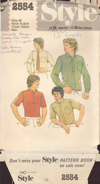 Style 2554 Sewing Pattern, Men's Set of Shirts, Size 48, Cut, Complete