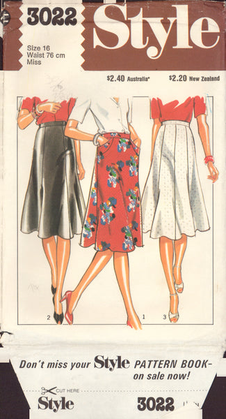 Butterick 3022 Sewing Pattern, Set of Skirts, Size 16, Neatly Cut, Complete