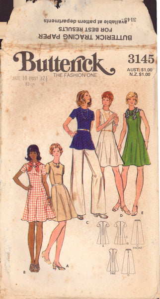 Butterick 3145 Sewing Pattern Dress, Tunic, Pants Skirt, Size 10, Cut, Complete