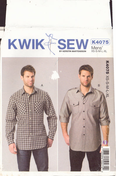 Kwik Sew 4075 Sewing Pattern, Men's Shirts, Size XS-S-M-L, Cut, Complete