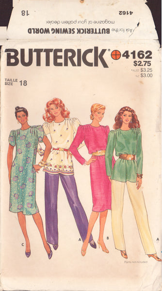 Simplicity 4162 Sewing Pattern, Misses' Tunic and Dress, Size 18, Partially Cut, Complete
