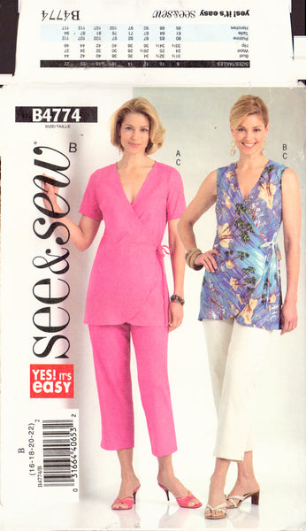 See&Sew 4774 Sewing Pattern, Misses' Top and Pants, Size 16, Cut, Complete