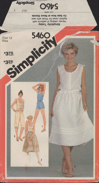 Simplicity 5460 Sewing Pattern, Camisoles, Skirt, Pants and Romper, Size 12, Cut, Incomplete