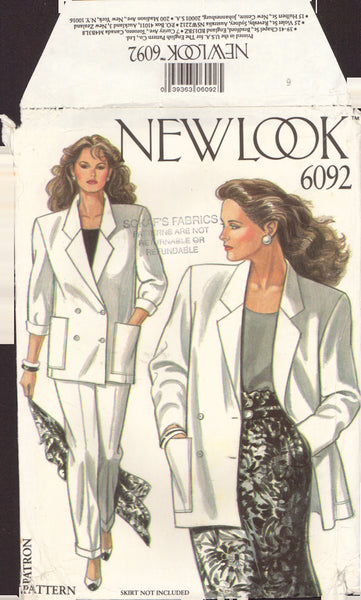 New Look 6092 Sewing Pattern, Jacket, Trousers, Size 8-18, Uncut, Factory Folded