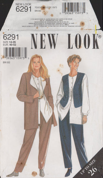 New Look 6291 Sewing Pattern, Jacket, Shirt, Pants and Waistcoat, Size 14-26, Partially Cut, Incomplete