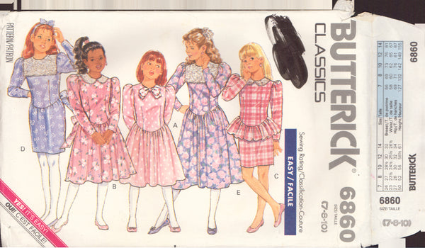 Butterick 6860 Sewing Pattern, Girls' Dress, Size 7-8-10, Cut, Complete