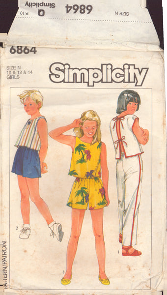 Simplicity 6864 Sewing Pattern, Girls' Top and Pants or Shorts, Size 10-12-14, Partially Cut, Complete