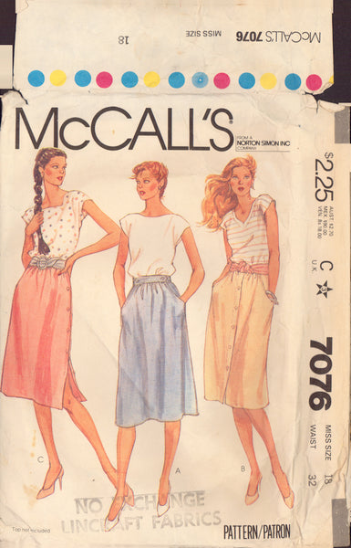 McCall's 7076 Sewing Pattern, Skirts, Size 18, Cut, Complete