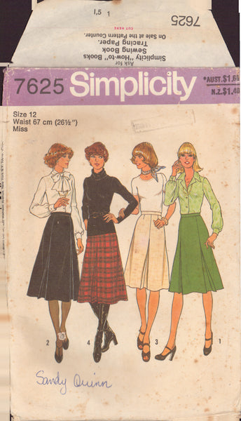 Simplicity 7625 Sewing Pattern, Skirts in Two Lengths, Size 12, Neatly Cut, Complete