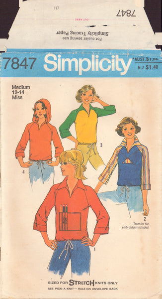 Simplicity 7847 Sewing Pattern, Pullover Tops, Size 12-14, Neatly Cut, Complete