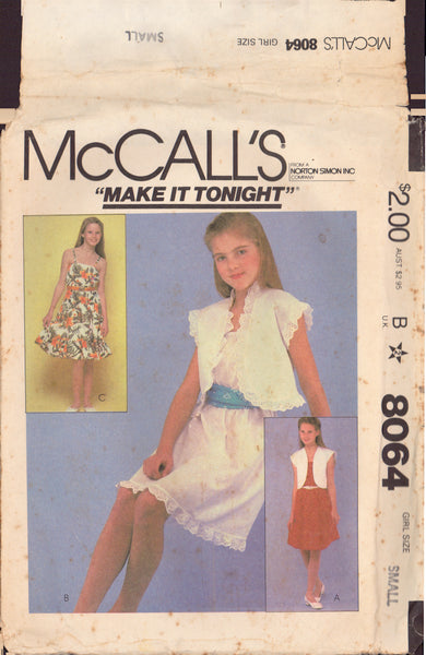 McCall's 8064 Sewing Pattern, Girl's Jacket and Dress, Size Small, Cut, Complete