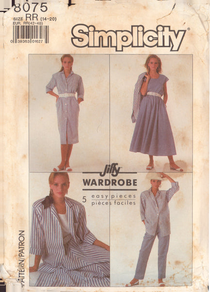 Simplicity 8075 Sewing Pattern, Misses' Skirt, Pants, Top and Dress or Shirt, Size 14-16 Cut, Complete