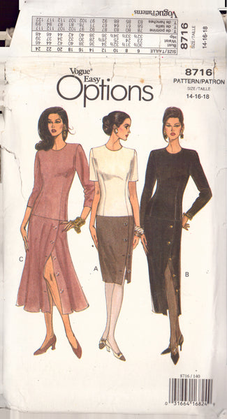 Vogue 8716 Sewing Pattern, Dress, Size 14-16-18, Uncut, Factory Folded