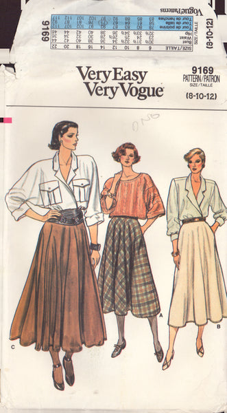 Vogue 9169 Sewing Pattern Misses' Skirts, 8-10-12, Complete