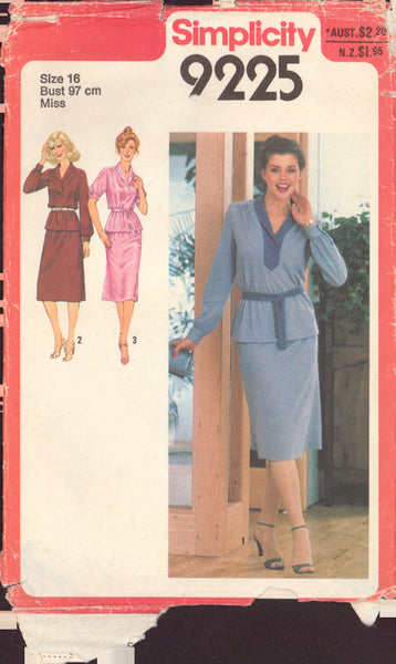 Simplicity 92225 Sewing Pattern, Two-Piece Dress and Tie Belt, Size 16, Cut, Complete