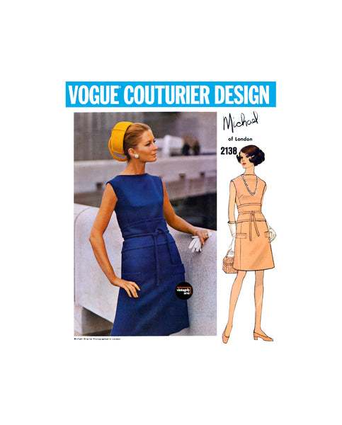 60s Bateau Neckline, A-Line Mod Dress, Bust 36 (92 cm), Vogue 2138, Vintage Sewing Pattern Reproduction