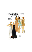 70s Drawstring Keyhole or Scoop Neckline Gown in Two Lengths, Bust 32.5 (83 cm), Butterick 3407, Vintage Sewing Pattern Reproduction