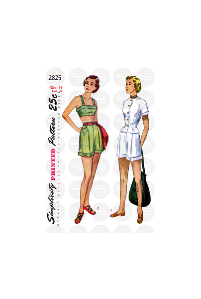 40s Jacket, Bra Top and Shorts, Bust 32 (81.5 cm) Waist 26" (66 cm), Simplicity 2825, Vintage Sewing Pattern Reproduction