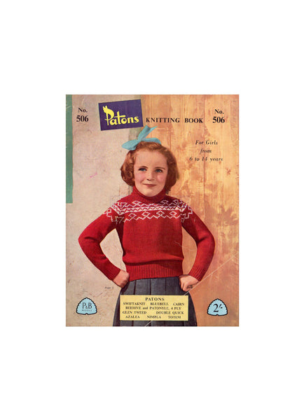 Patons 506 - 50s Knitting Sweater and Cardigan Patterns for 6-14 Year Old Girls, Instant Download PDF 20 pages