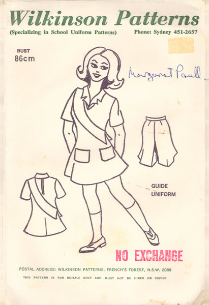 Wilkinson Sewing Pattern, Girl Guide Uniform, Bust 86cm, Uncut, "Unprinted"