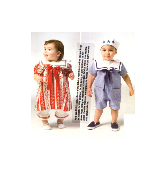 Kwik Sew 3946 Baby Nautical-Sailor Style Dress, Short-Alls and Hats, Sewing Pattern Multi Size S-XXL