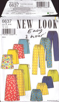 New Look 6637 Tie Front Pants, Shorts and Side Tie Skirt in Two Lengths, Sewing Pattern Multi Size 8-18