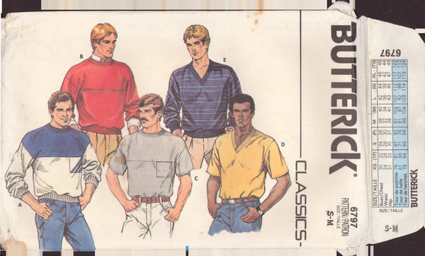 Butterick 6797 Sewing Pattern, Men's Top, Size S-M, Partially Cut, Complete