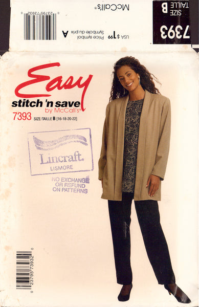 McCall's 7393 Sewing Pattern, Women's Cardigan, Tunic and Pants, Size 16-18-20-22, Uncut Factory Folded