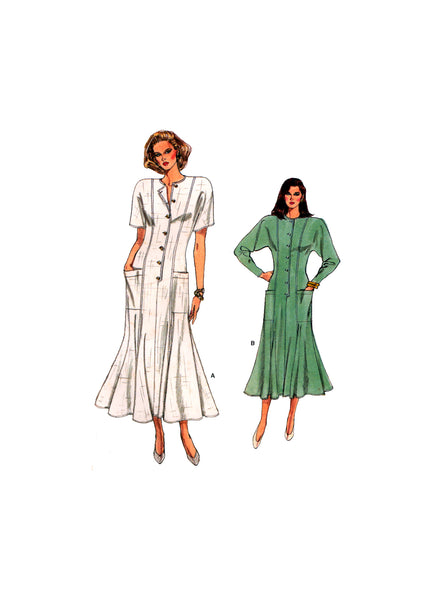 Vogue 9868 Semi-Fitted and Flared Dress with Two Skirt and Sleeve Lengths, Sewing Pattern Size 14-18