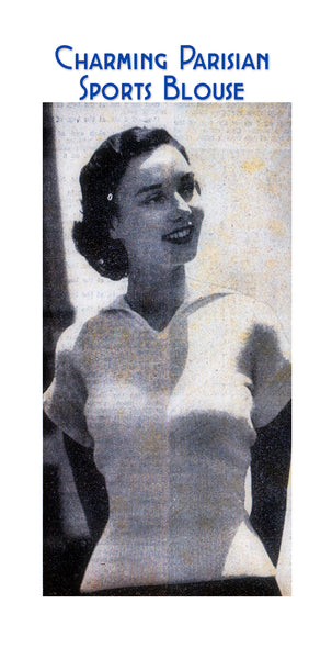 Vintage 1940s Charming Parisian Knitted Sports Blouse Bust Size 32-36, instant download PDF 3 pages