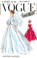 50s Classic Bride or Bridesmaid's Dress with Long or Short Sleeves, Bust 34 or 36, Vogue Special Design S-4747 Sewing Pattern Reproduction
