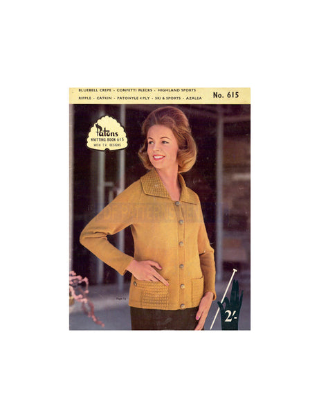 Patons 615 Knitting Book - Knitting Patterns for Women's Sweaters and Jackets - Instant Download PDF 24 pages