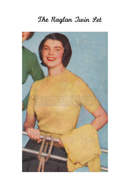 Early 1950s Knitting Pattern For Raglan Twin Set Bust Size 34-40 Instant Download PDF