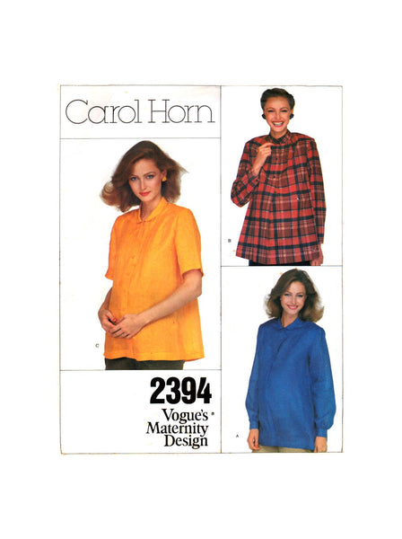 Vogue Maternity Design 2394 Carol Horn Below Hip Length Top with Long or Short Sleeves, Uncut, Factory Folded, Sewing Pattern Size 8