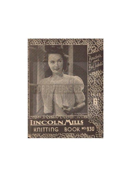 Lincoln Mills Knitting Book No. 930 - Vintage 40s - 8 Knitting Patterns Jackets Instant Download PDF 20 pages
