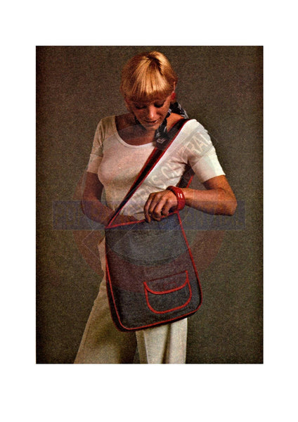 Vintage 70s Easy Shoulder Bag with Front Pocket, Detailed Drafting & Sewing Instructions, Layout Diagrams Instant Download PDF 2 pages