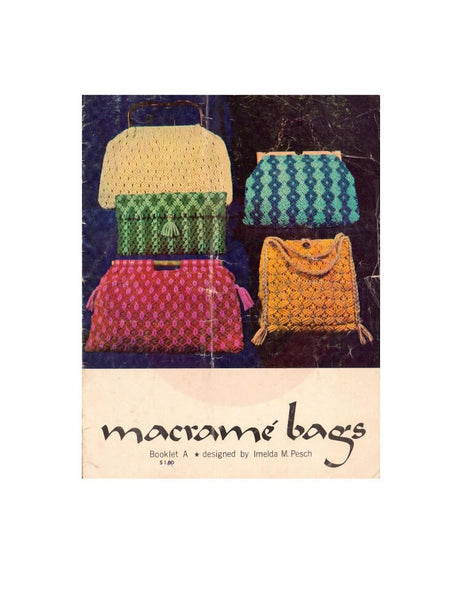 Macramé Bags - Vintage 60s - 11 Macrame Bag Patterns Instant Download PDF 20 pages