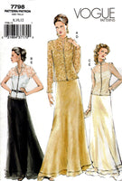 Vogue 7798 Evening or Formal Camisole, Top with Sleeve and Collar Variations and Skirt, Sewing Pattern Size 8-10-12