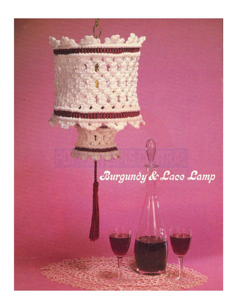 Vintage 70s Burgundy & Lace Macrame Lamp Shade Pattern Instant Download PDF 2 + 2 pages