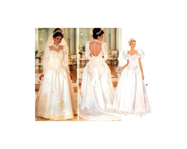 Butterick 3839 Floor Length Bridal Gown, Wedding Dress with Train, Low Back, Sleeve Variations, U/C, F/F, Sewing Pattern Size 8-10-12