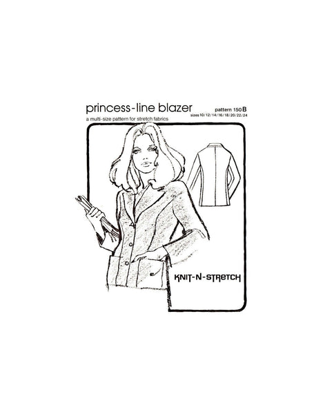 70s Classic Princess-Line Blazer, Knit-n-Stretch 150B, Multi-Size 10-24, Vintage Sewing Pattern Reproduction