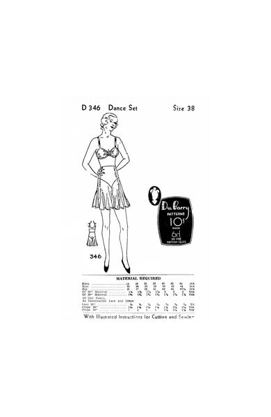 30s Dance Set: Flared Tap Panties and Brassiere, Bust 38" (97 cm), Du Barry D 346, Rare Sewing Pattern Reproduction