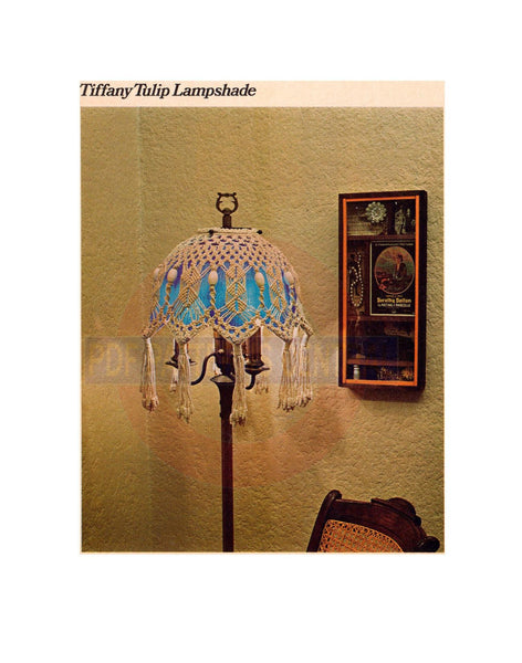 Vintage 70s Macrame "Tiffany Tulip Lampshade" Pattern Instant Download PDF 2 pages plus 5 pages with extra information about knots