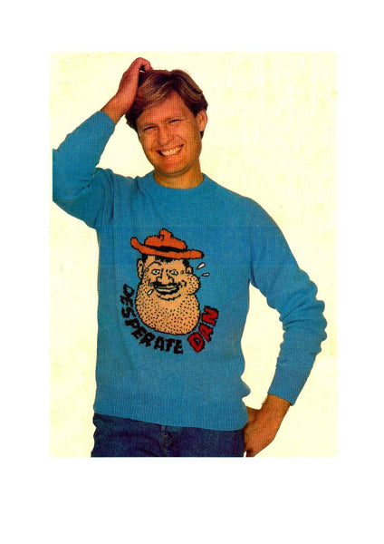 Vintage Knitted Desperate Dan Sweater Pattern Instant Download PDF 4 pages